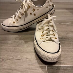 Converse White Sneakers with Gold Details custom